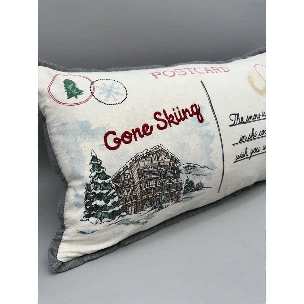 Aspen & Pine Ski Postcard Lumbar Pillow Cabin Lodge Winter Decor